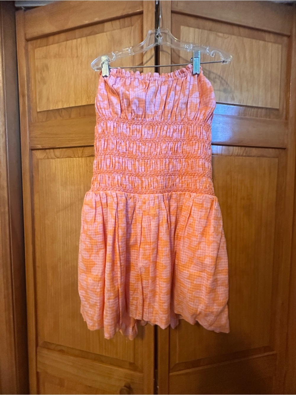 Free People Pink and Orange Smocked Strapless Mini Dress NWT - Picture 6 of 11
